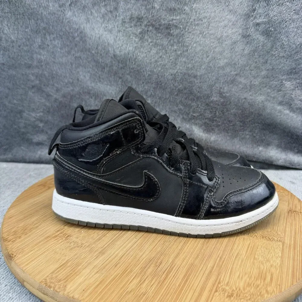 Jordan Air Jordan 1 Mid Shoes Boys Size 3Y Black Patent Sneakers DV1339-004